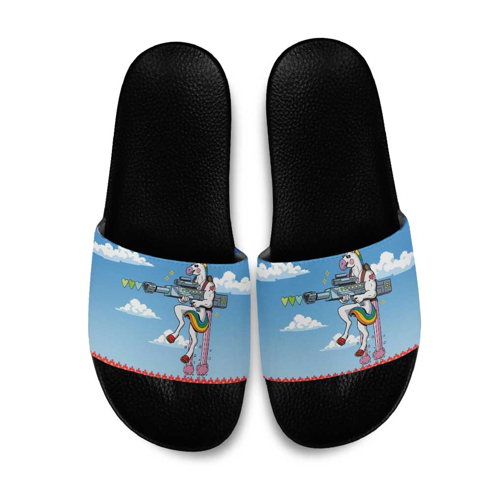 Unicorn Pew Pew Christmas Slide Sandals Xmas Holiday Patterns - Wonder Print Shop