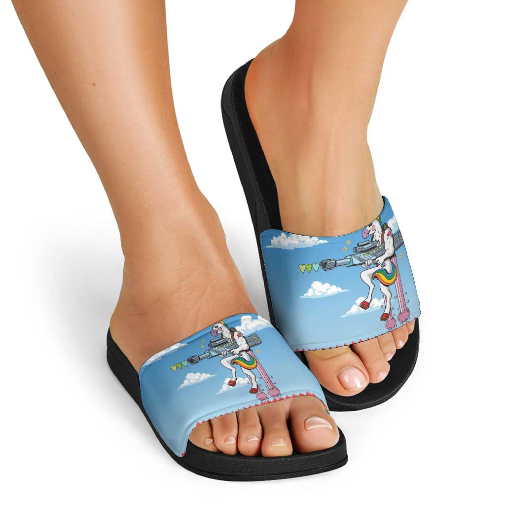 Unicorn Pew Pew Christmas Slide Sandals Xmas Holiday Patterns - Wonder Print Shop