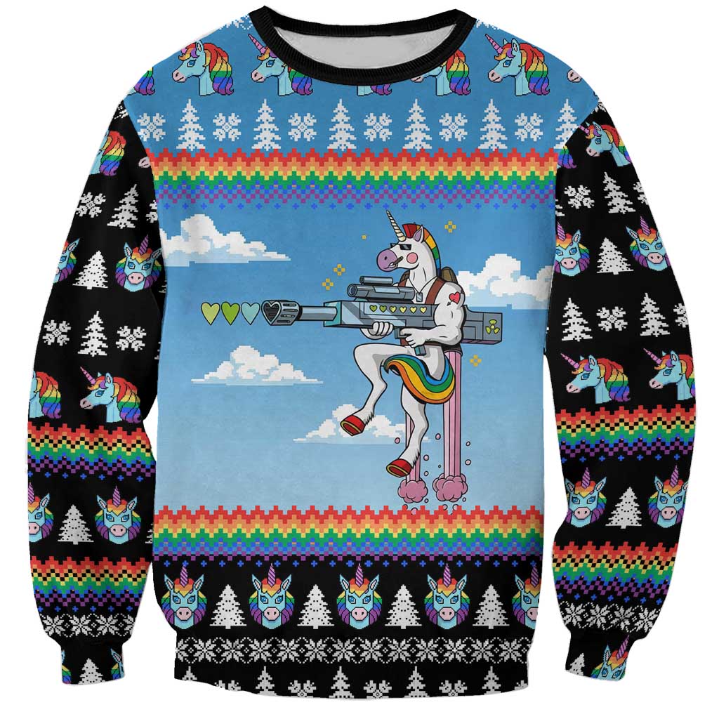 Unicorn Pew Pew Christmas Sweatshirt Xmas Holiday Patterns - Wonder Print Shop