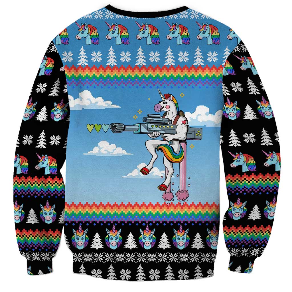 Unicorn Pew Pew Christmas Sweatshirt Xmas Holiday Patterns - Wonder Print Shop