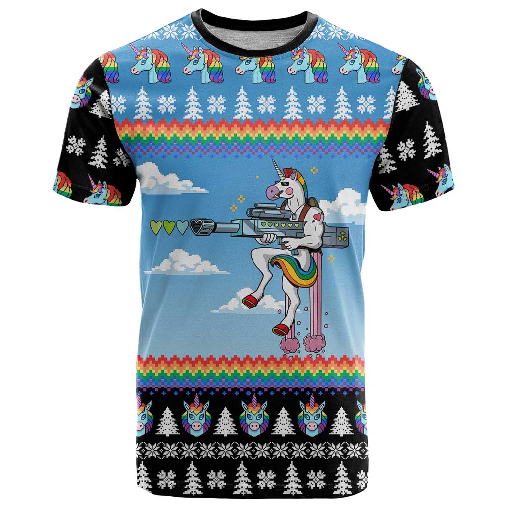 Unicorn Pew Pew Christmas T Shirt Xmas Holiday Patterns - Wonder Print Shop