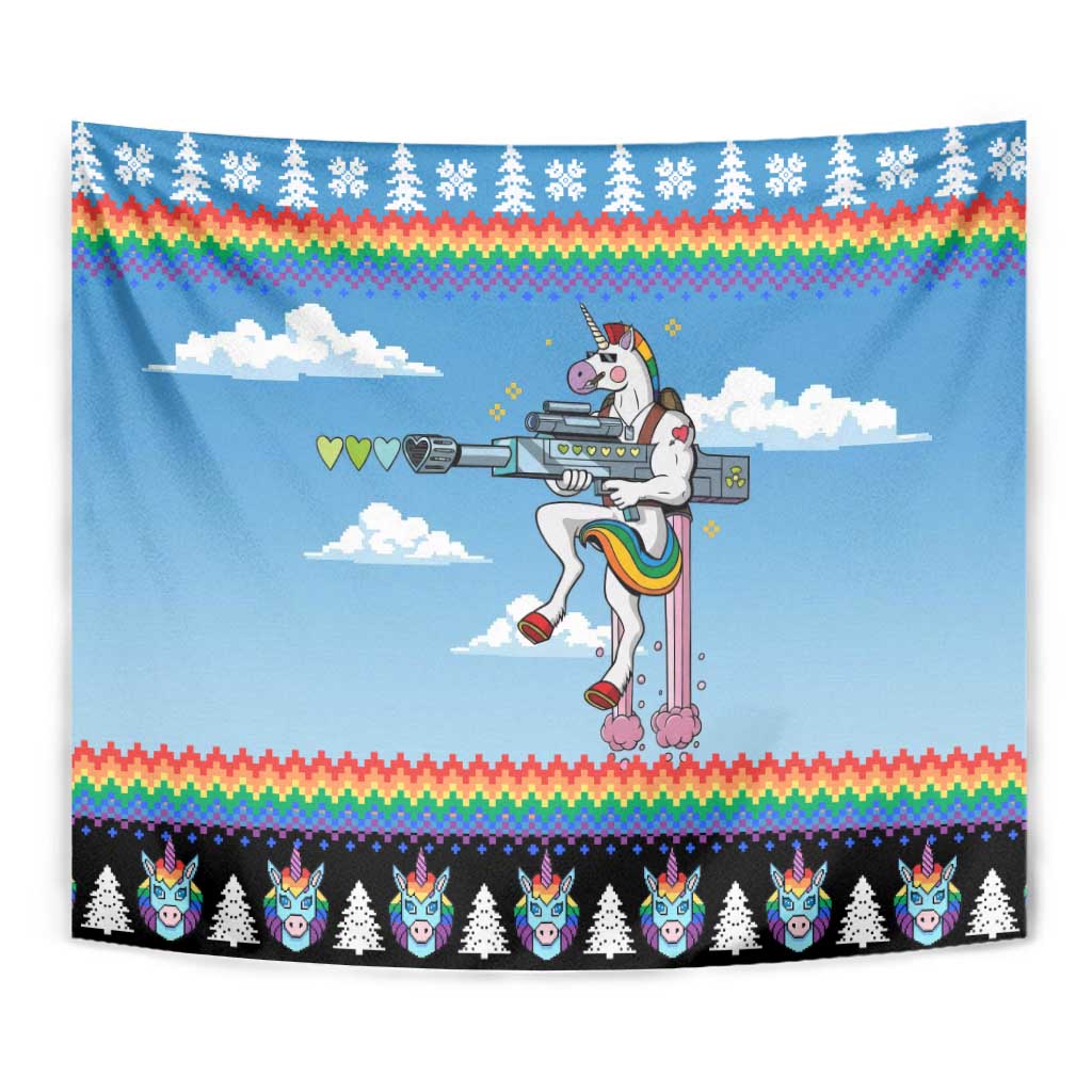 Unicorn Pew Pew Christmas Tapestry Xmas Holiday Patterns - Wonder Print Shop