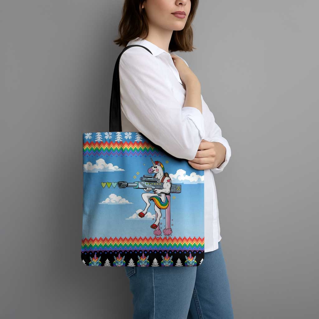 Unicorn Pew Pew Christmas Tote Bag Xmas Holiday Patterns - Wonder Print Shop