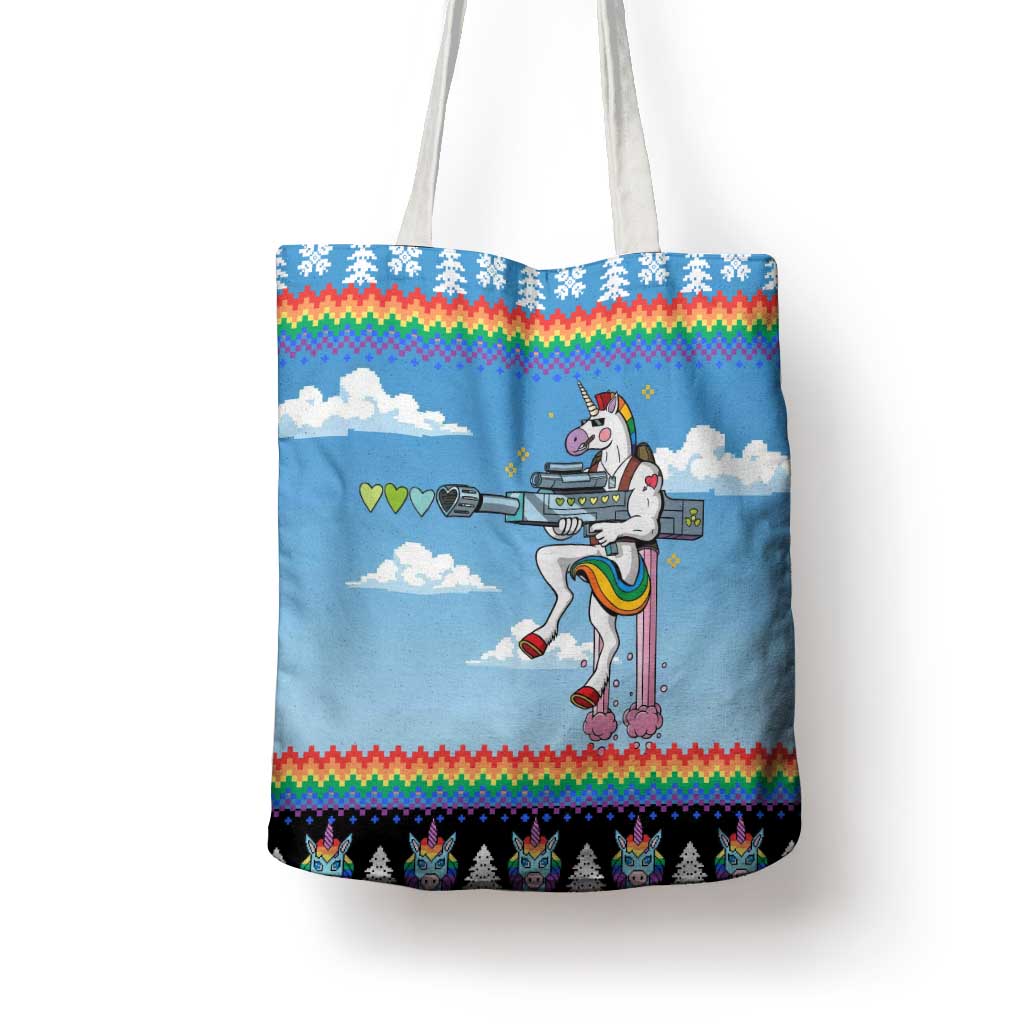 Unicorn Pew Pew Christmas Tote Bag Xmas Holiday Patterns - Wonder Print Shop
