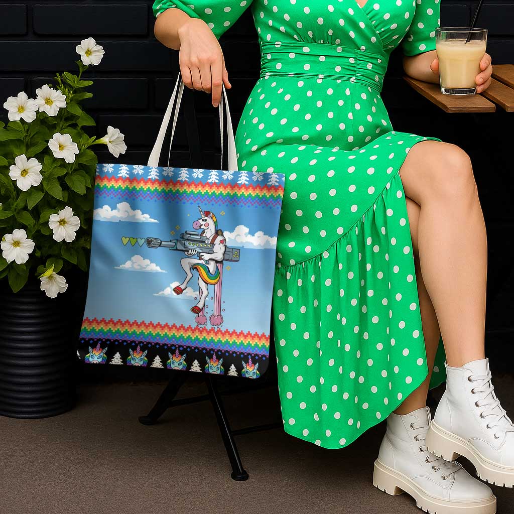 Unicorn Pew Pew Christmas Tote Bag Xmas Holiday Patterns - Wonder Print Shop