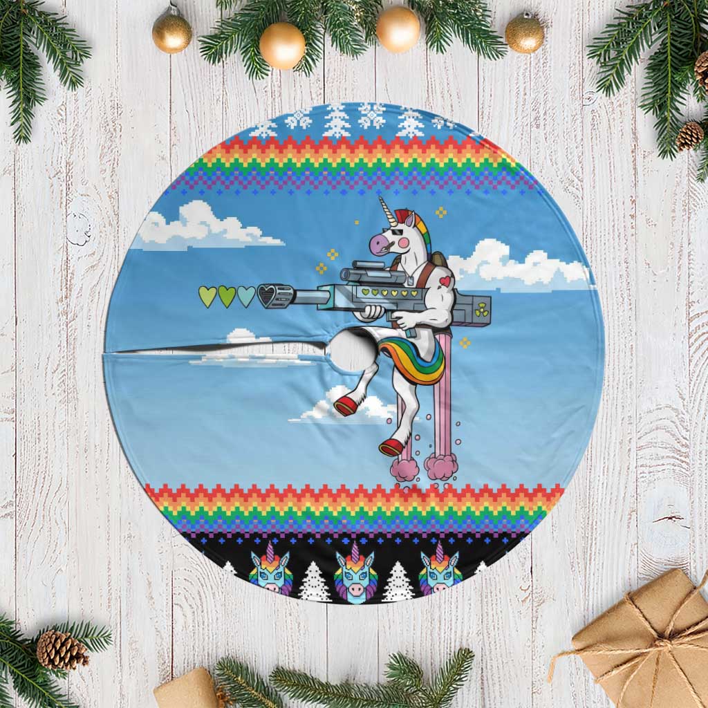 Unicorn Pew Pew Christmas Tree Skirt Xmas Holiday Patterns - Wonder Print Shop