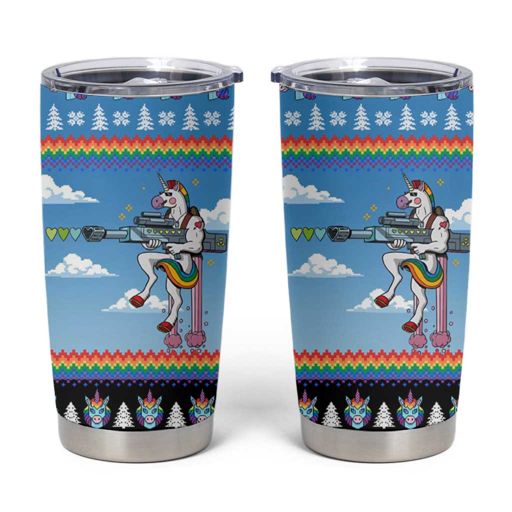 Unicorn Pew Pew Christmas Tumbler Cup Xmas Holiday Patterns - Wonder Print Shop