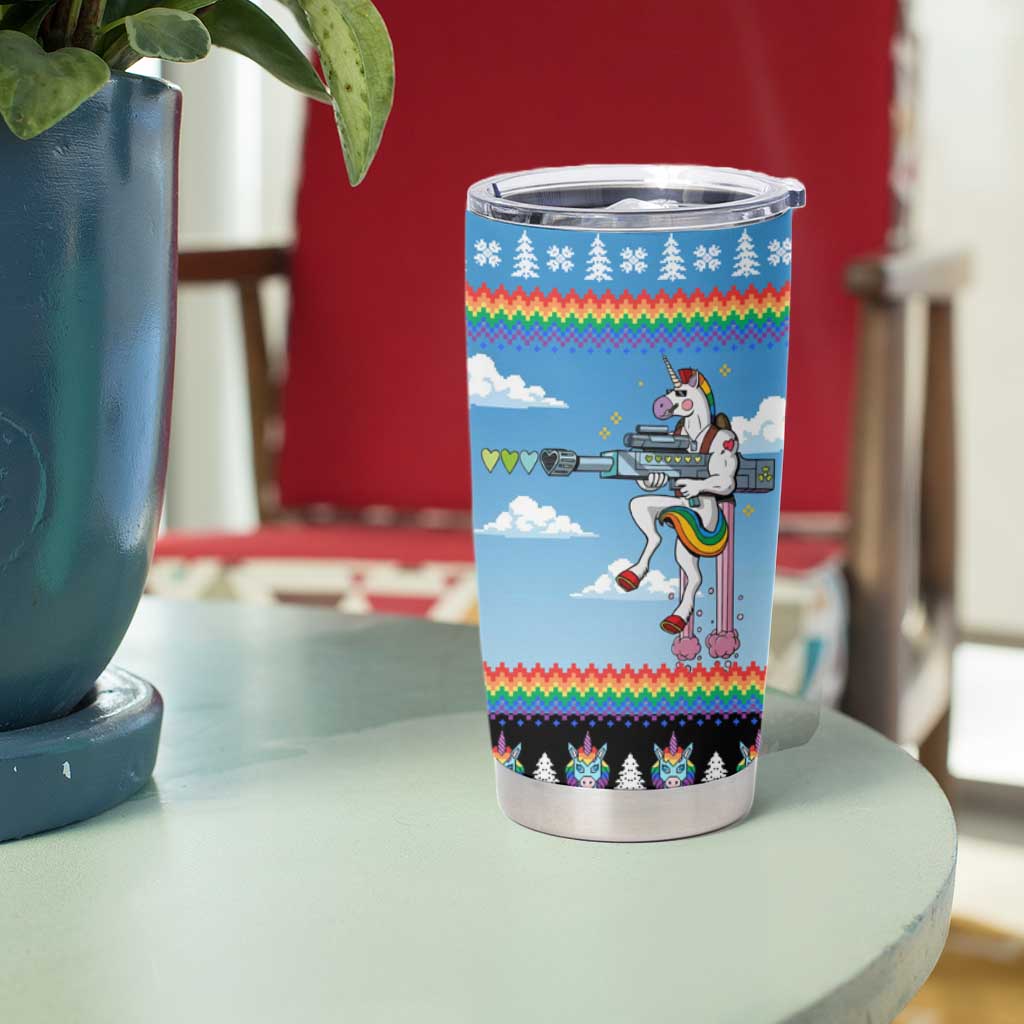 Unicorn Pew Pew Christmas Tumbler Cup Xmas Holiday Patterns - Wonder Print Shop