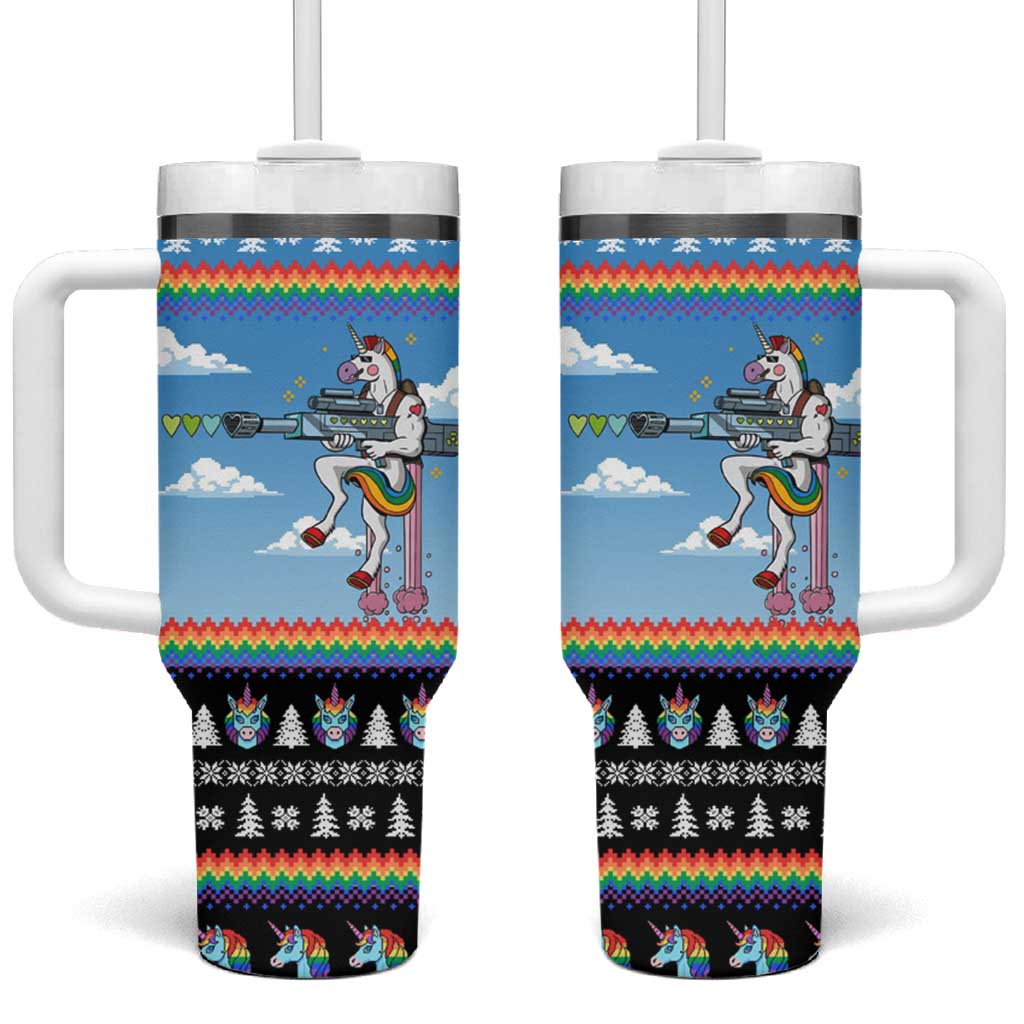 Unicorn Pew Pew Christmas Tumbler With Handle Xmas Holiday Patterns - Wonder Print Shop