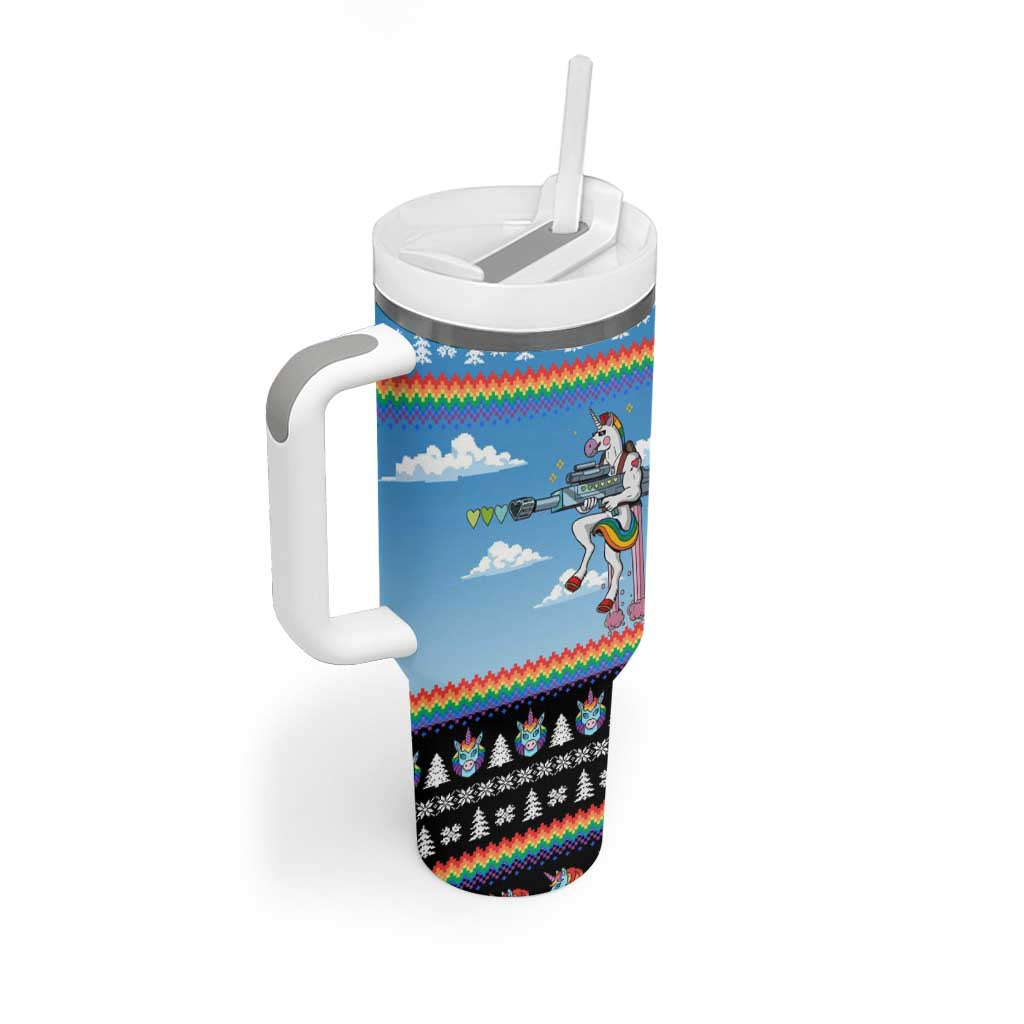 Unicorn Pew Pew Christmas Tumbler With Handle Xmas Holiday Patterns - Wonder Print Shop