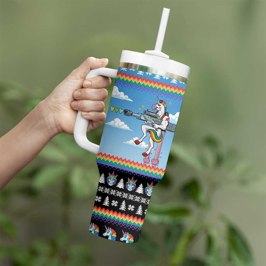 Unicorn Pew Pew Christmas Tumbler With Handle Xmas Holiday Patterns - Wonder Print Shop