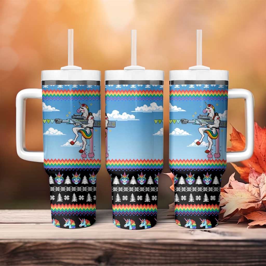 Unicorn Pew Pew Christmas Tumbler With Handle Xmas Holiday Patterns - Wonder Print Shop