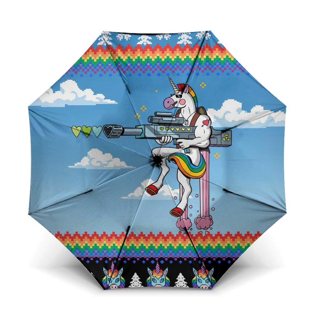 Unicorn Pew Pew Christmas Umbrella Xmas Holiday Patterns - Wonder Print Shop