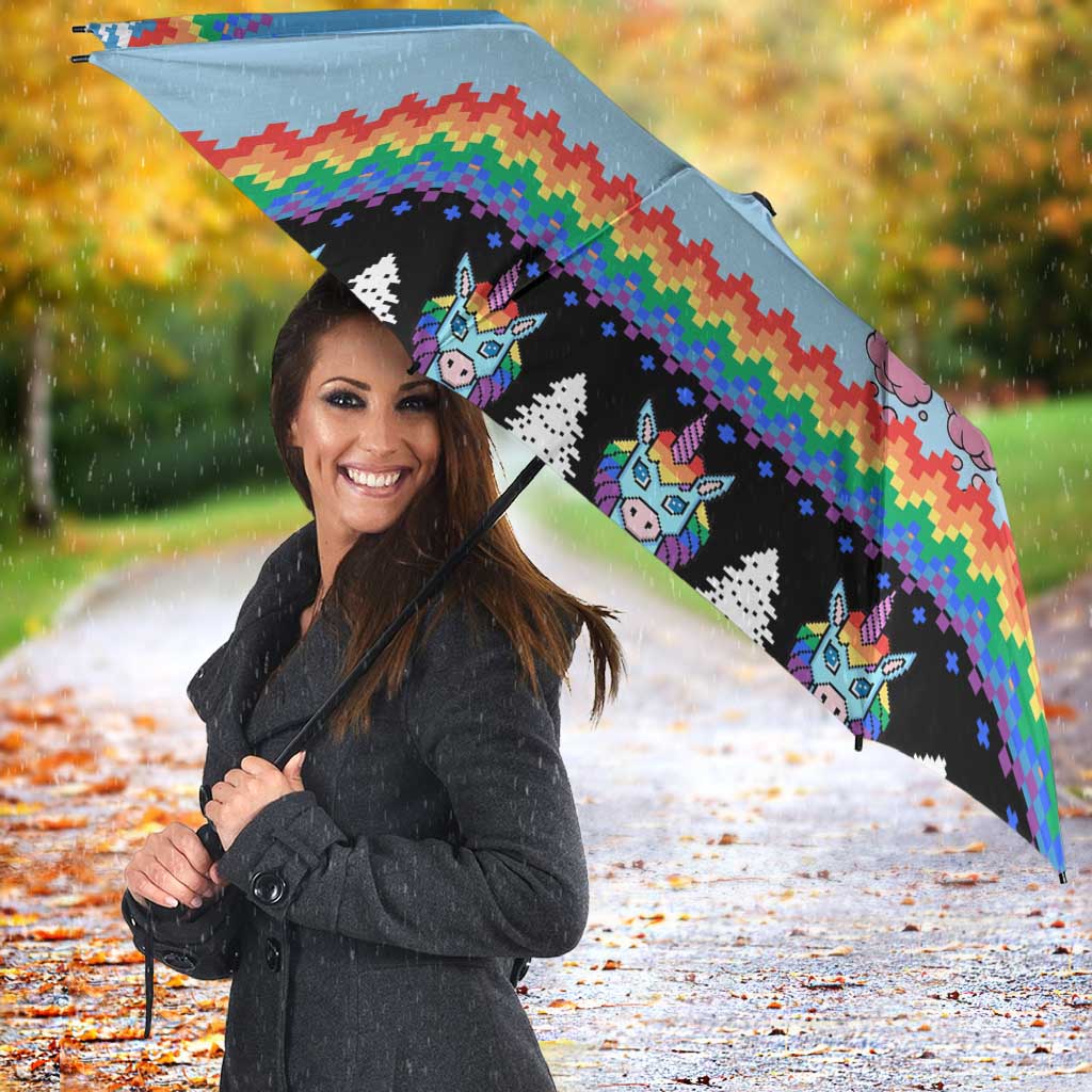 Unicorn Pew Pew Christmas Umbrella Xmas Holiday Patterns - Wonder Print Shop