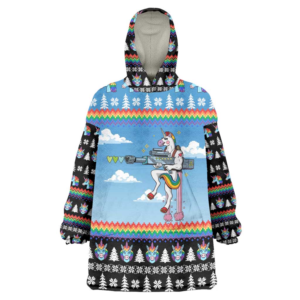 Unicorn Pew Pew Christmas Wearable Blanket Hoodie Xmas Holiday Patterns - Wonder Print Shop