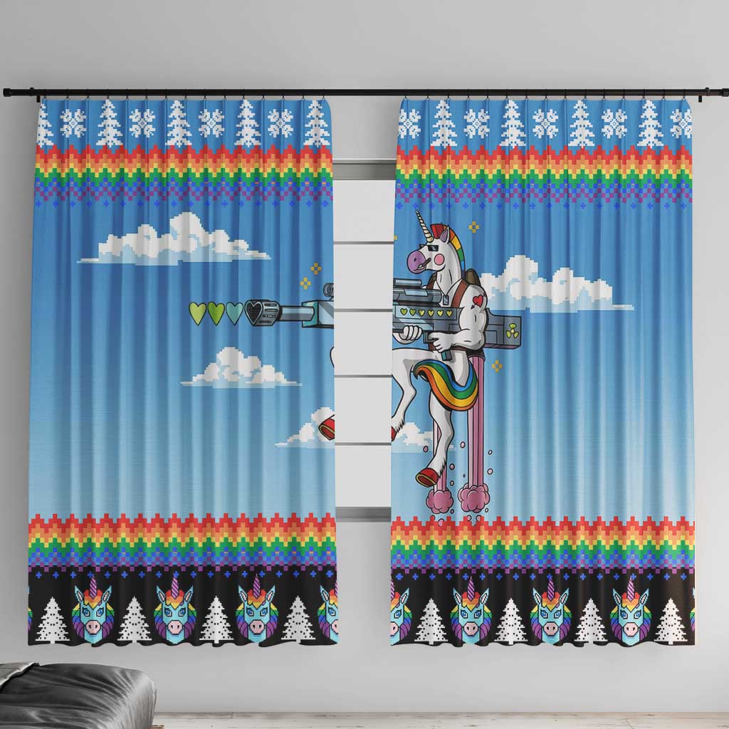 Unicorn Pew Pew Christmas Window Curtain Xmas Holiday Patterns - Wonder Print Shop
