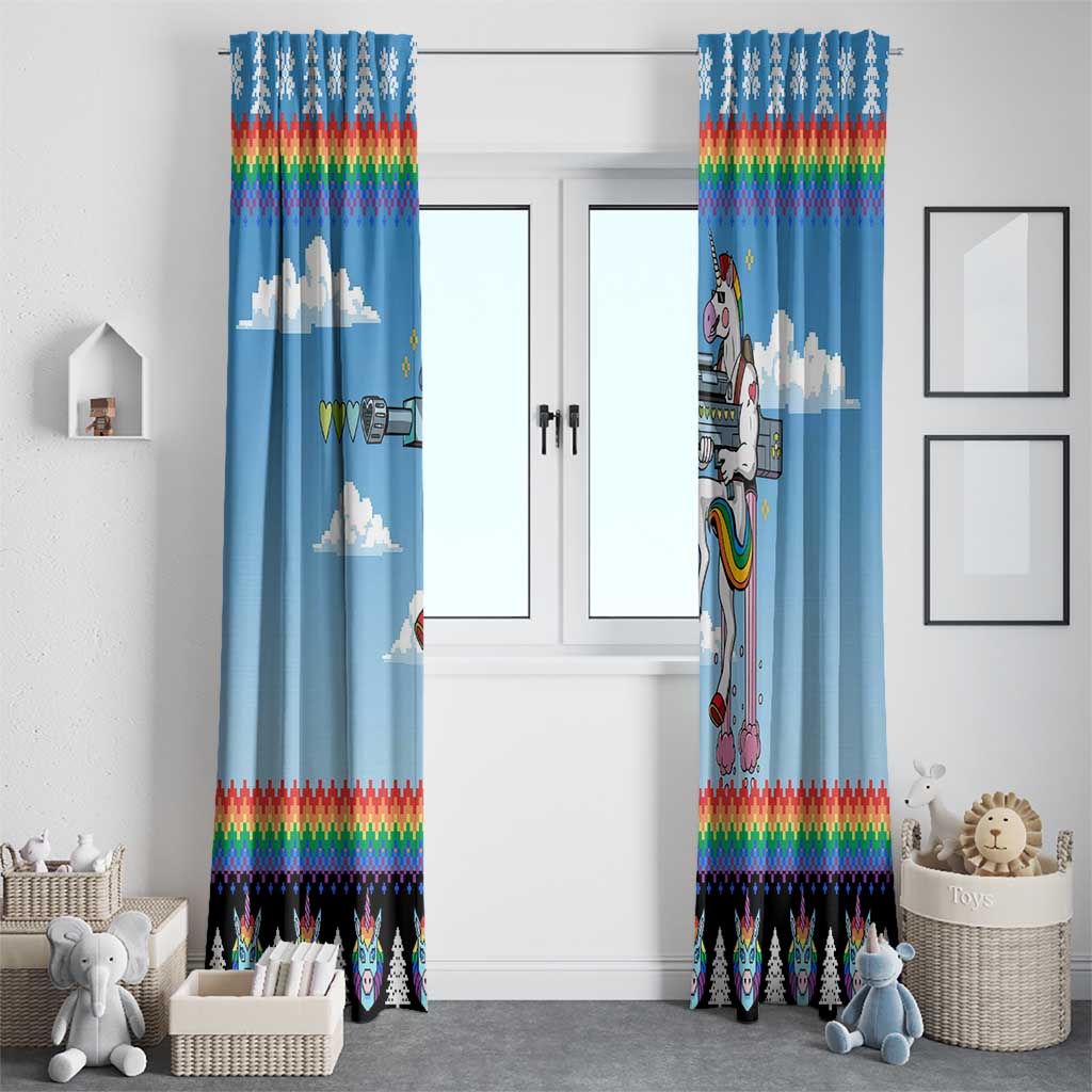 Unicorn Pew Pew Christmas Window Curtain Xmas Holiday Patterns - Wonder Print Shop