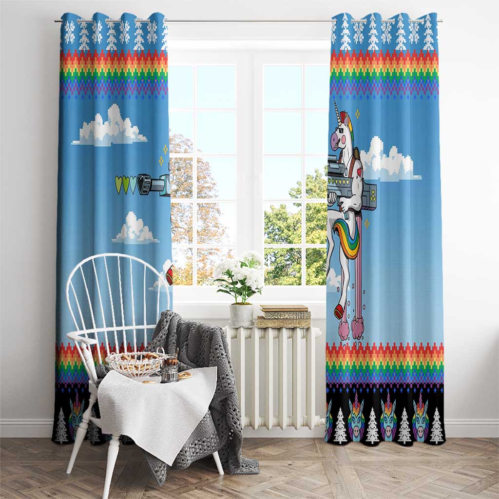Unicorn Pew Pew Christmas Window Curtain Xmas Holiday Patterns - Wonder Print Shop