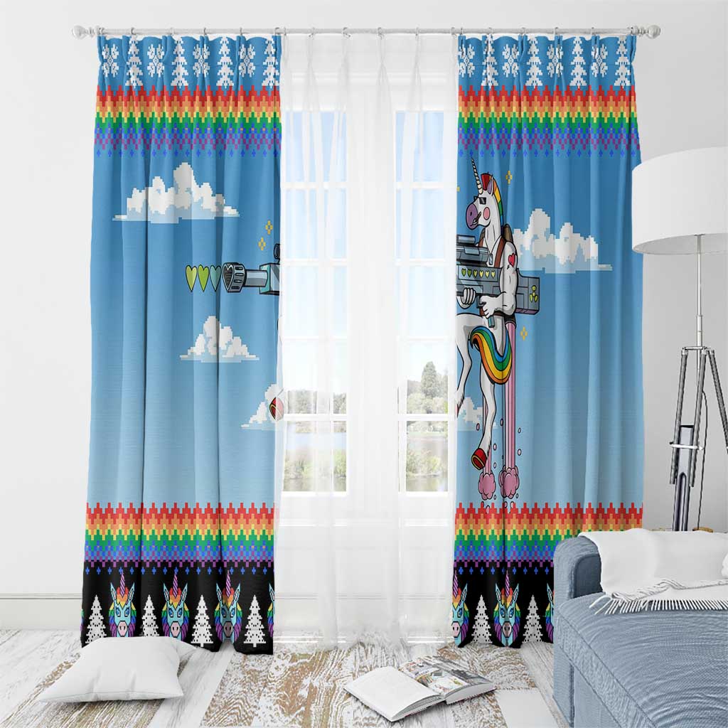 Unicorn Pew Pew Christmas Window Curtain Xmas Holiday Patterns - Wonder Print Shop