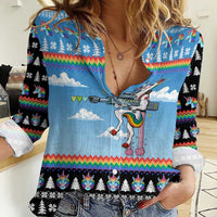 Unicorn Pew Pew Christmas Women Casual Shirt Xmas Holiday Patterns - Wonder Print Shop