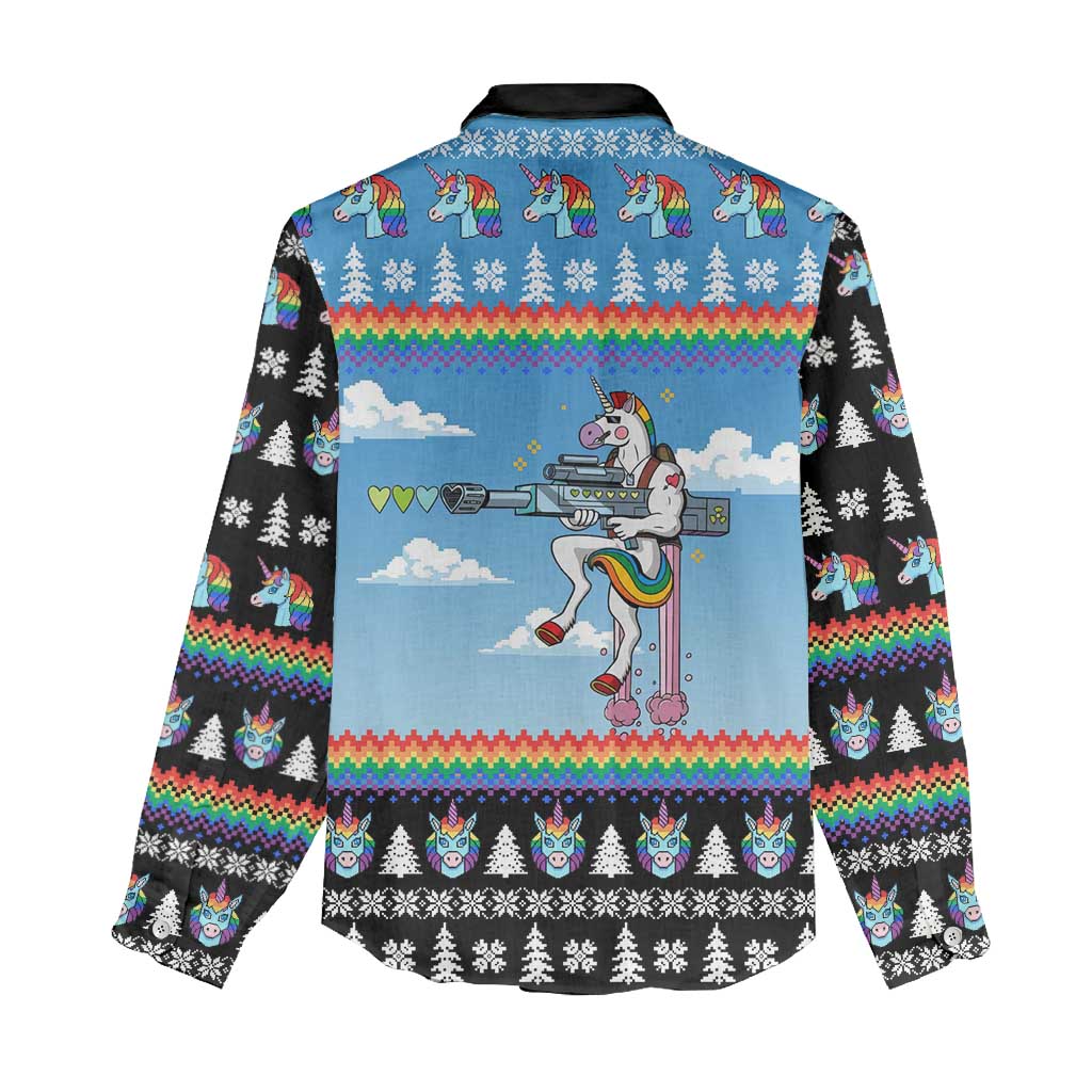 Unicorn Pew Pew Christmas Women Casual Shirt Xmas Holiday Patterns - Wonder Print Shop