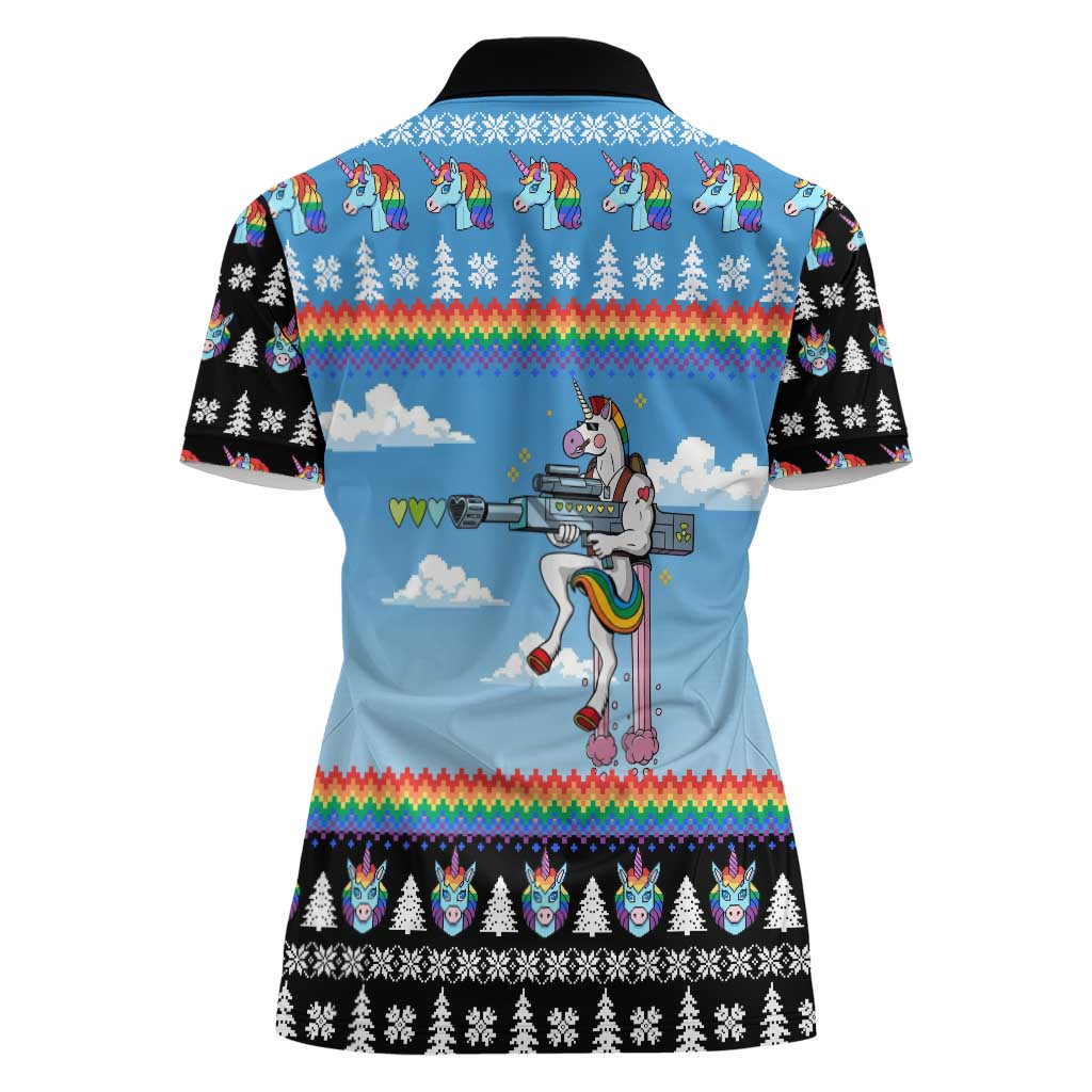 Unicorn Pew Pew Christmas Women Polo Shirt Xmas Holiday Patterns - Wonder Print Shop