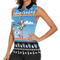 Unicorn Pew Pew Christmas Women Sleeveless Polo Shirt Xmas Holiday Patterns - Wonder Print Shop