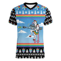 Unicorn Pew Pew Christmas Women V-Neck T-Shirt Xmas Holiday Patterns - Wonder Print Shop