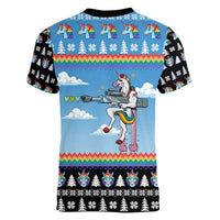 Unicorn Pew Pew Christmas Women V-Neck T-Shirt Xmas Holiday Patterns - Wonder Print Shop