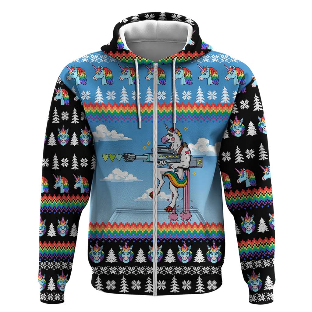 Unicorn Pew Pew Christmas Zip Hoodie Xmas Holiday Patterns - Wonder Print Shop