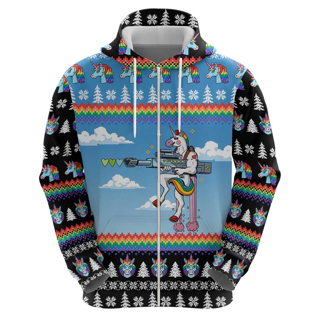 Unicorn Pew Pew Christmas Zip Hoodie Xmas Holiday Patterns - Wonder Print Shop