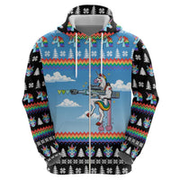 Unicorn Pew Pew Christmas Zip Hoodie Xmas Holiday Patterns - Wonder Print Shop