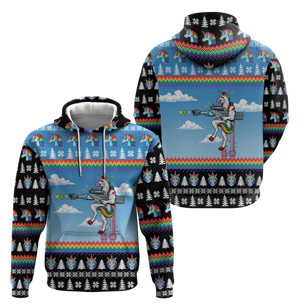 Unicorn Pew Pew Christmas Zip Hoodie Xmas Holiday Patterns - Wonder Print Shop