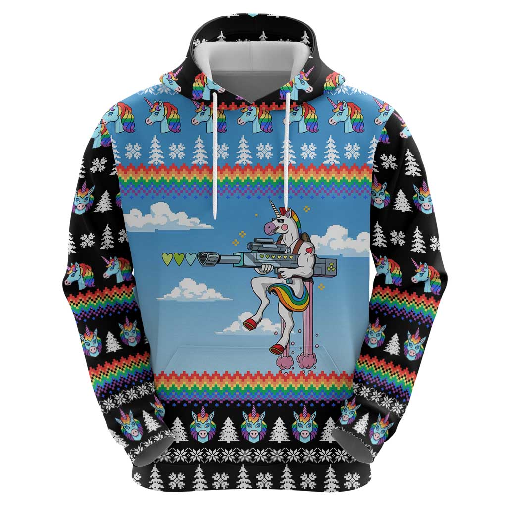 Unicorn Pew Pew Christmas Zip Hoodie Xmas Holiday Patterns - Wonder Print Shop