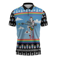 Unicorn Pew Pew Christmas Zipper Polo Shirt Xmas Holiday Patterns - Wonder Print Shop