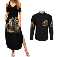 I Am The Storm Reaper Sunflower Roses Wings Couples Matching Summer Maxi Dress and Long Sleeve Button Shirt - Wonder Print Shop