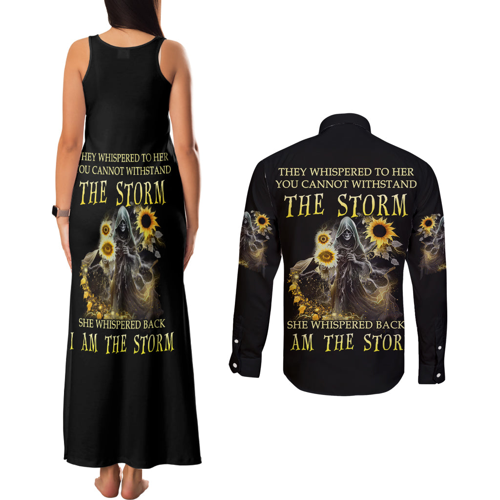 I Am The Storm Reaper Sunflower Roses Wings Couples Matching Tank Maxi Dress and Long Sleeve Button Shirt - Wonder Print Shop