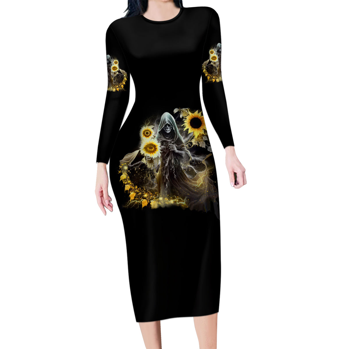 I Am The Storm Reaper Sunflower Roses Wings Family Matching Long Sleeve Bodycon Dress and Hawaiian Shirt - Wonder Print Shop