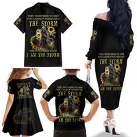 I Am The Storm Reaper Sunflower Roses Wings Family Matching Off Shoulder Long Sleeve Dress and Hawaiian Shirt - Wonder Print Shop