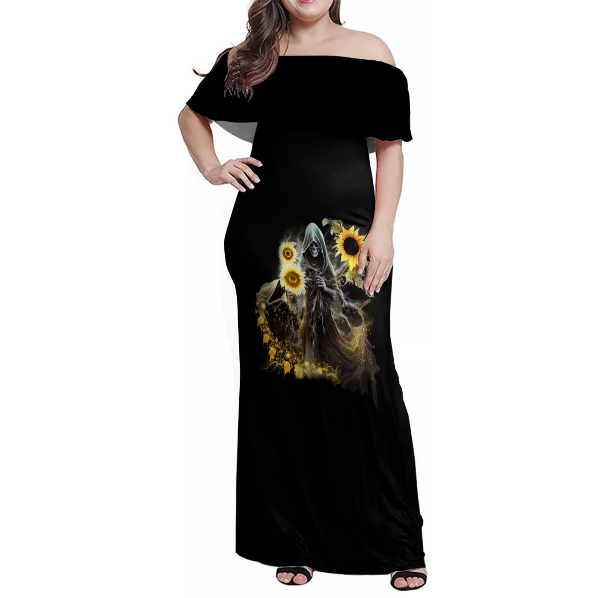 I Am The Storm Reaper Sunflower Roses Wings Family Matching Off Shoulder Maxi Dress and Hawaiian Shirt - Wonder Print Shop