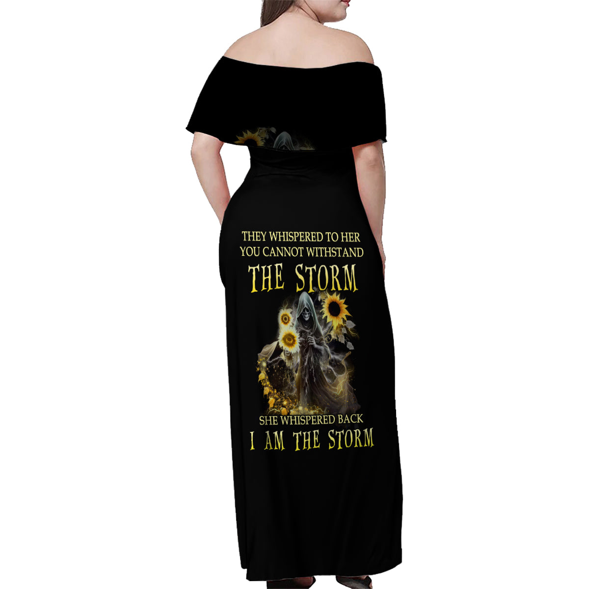 I Am The Storm Reaper Sunflower Roses Wings Family Matching Off Shoulder Maxi Dress and Hawaiian Shirt - Wonder Print Shop