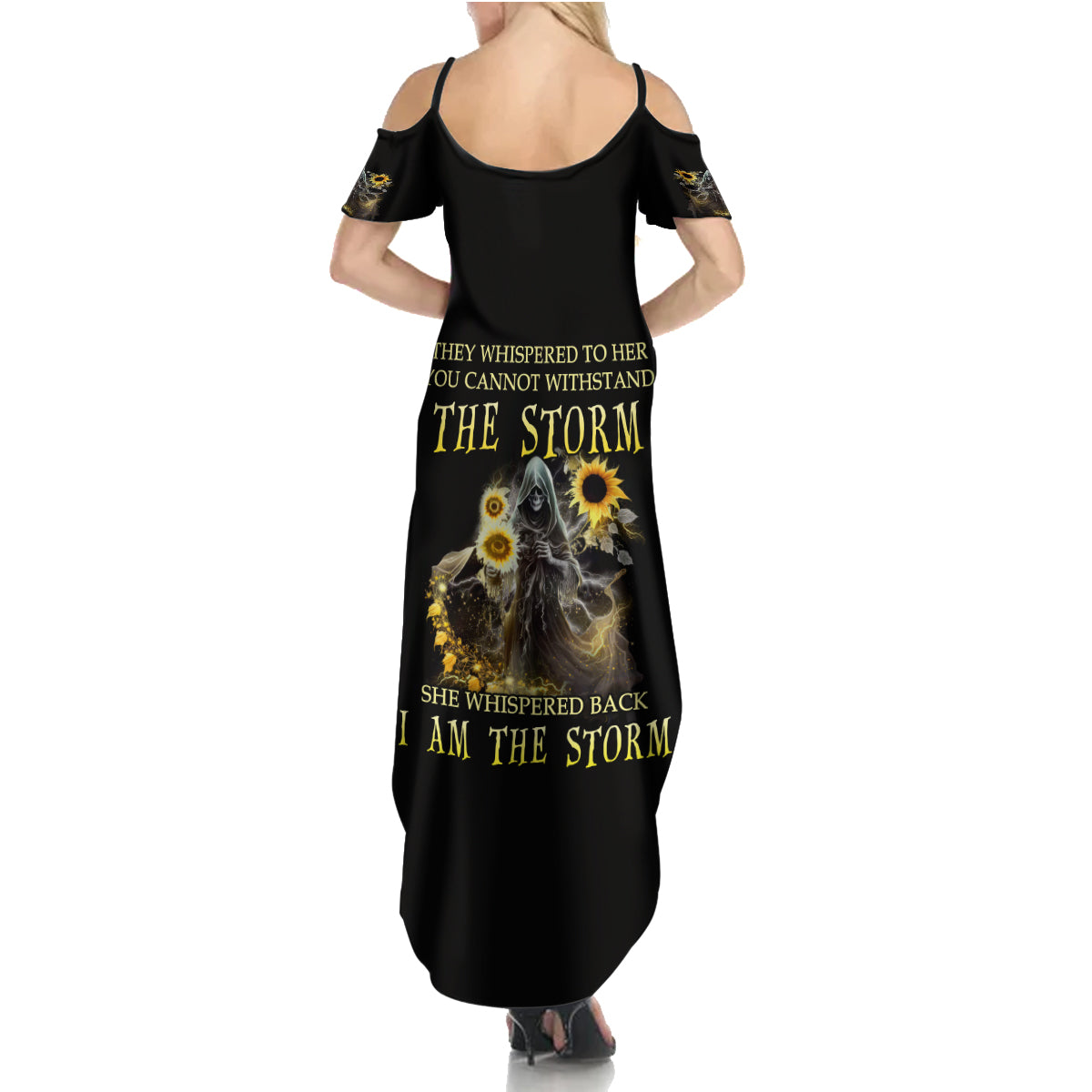 I Am The Storm Reaper Sunflower Roses Wings Family Matching Summer Maxi Dress and Hawaiian Shirt - Wonder Print Shop