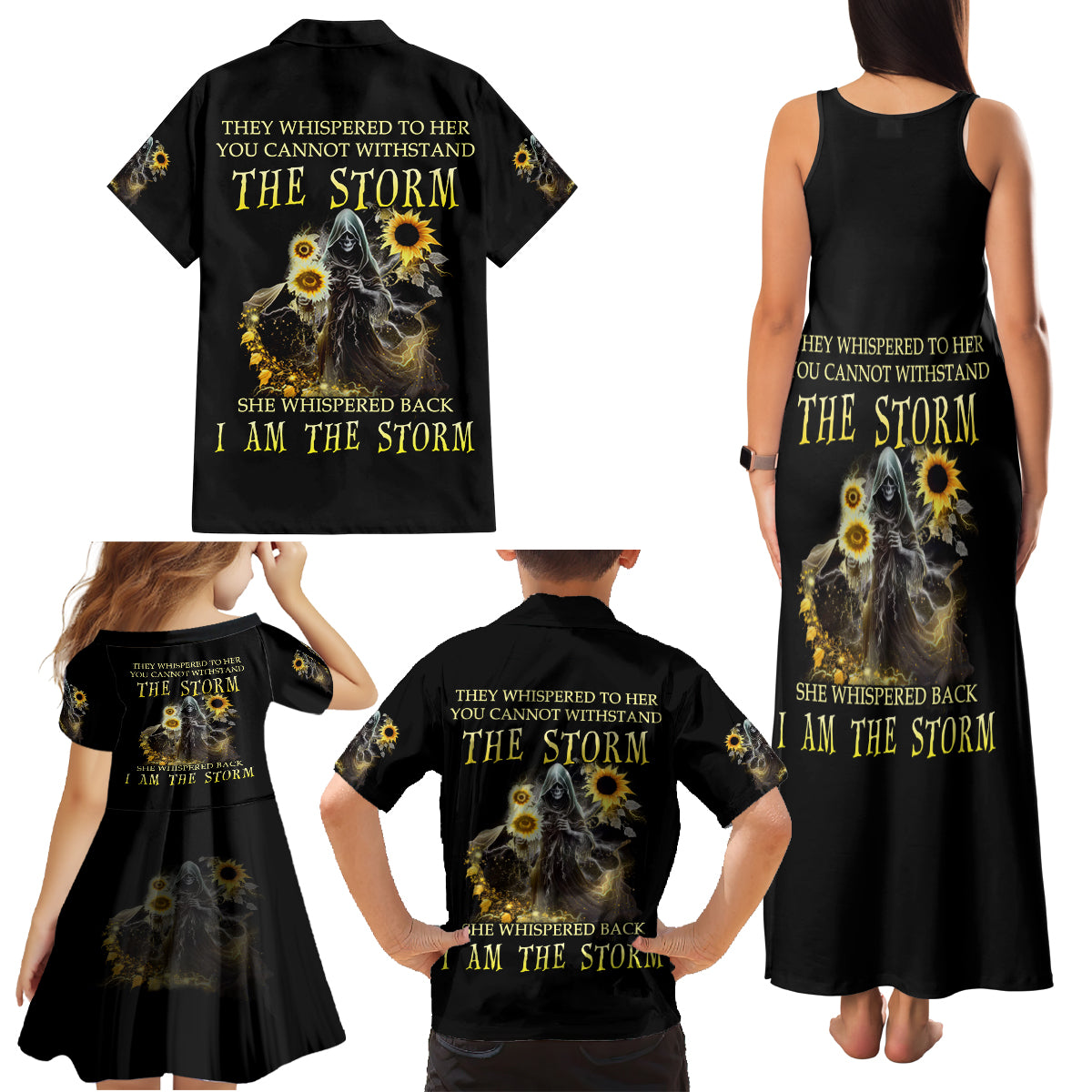 I Am The Storm Reaper Sunflower Roses Wings Family Matching Tank Maxi Dress and Hawaiian Shirt - Wonder Print Shop