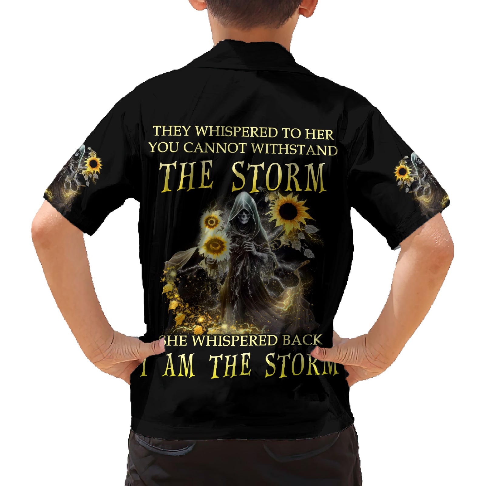 I Am The Storm Reaper Sunflower Roses Wings Kid Hawaiian Shirt - Wonder Print Shop