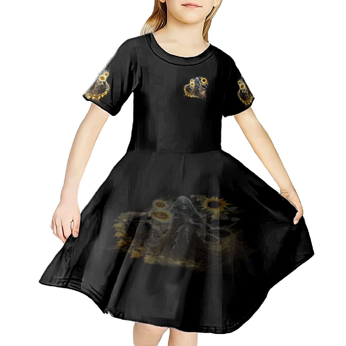 I Am The Storm Reaper Sunflower Roses Wings Kid Short Sleeve Dress - Wonder Print Shop