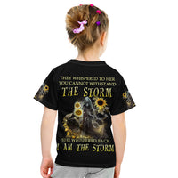 I Am The Storm Reaper Sunflower Roses Wings Kid T Shirt - Wonder Print Shop