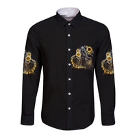 I Am The Storm Reaper Sunflower Roses Wings Long Sleeve Button Shirt - Wonder Print Shop