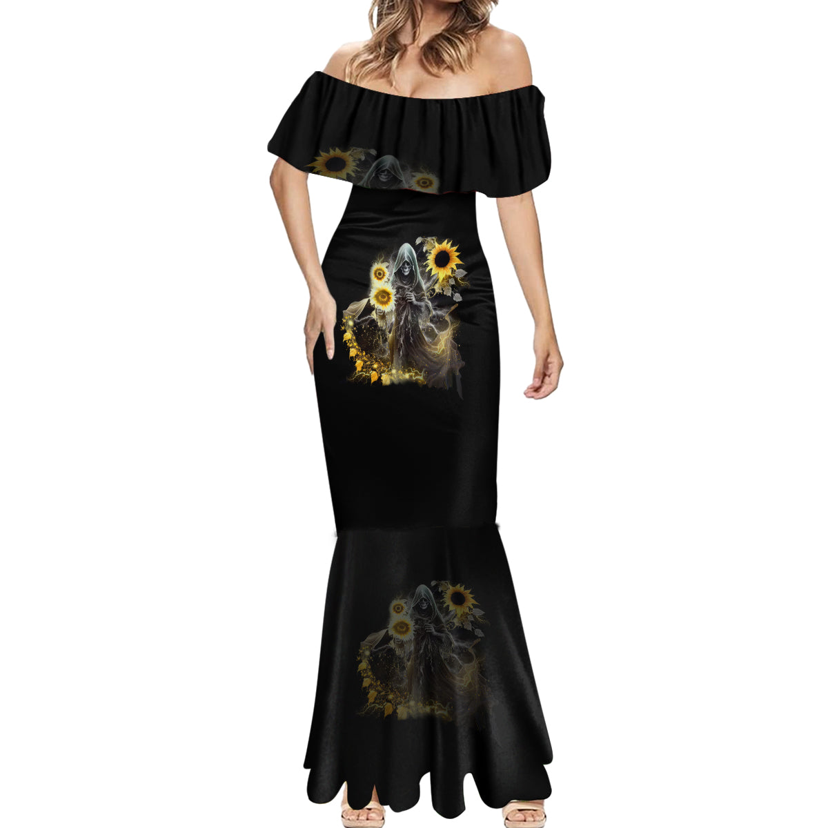 I Am The Storm Reaper Sunflower Roses Wings Mermaid Dress - Wonder Print Shop