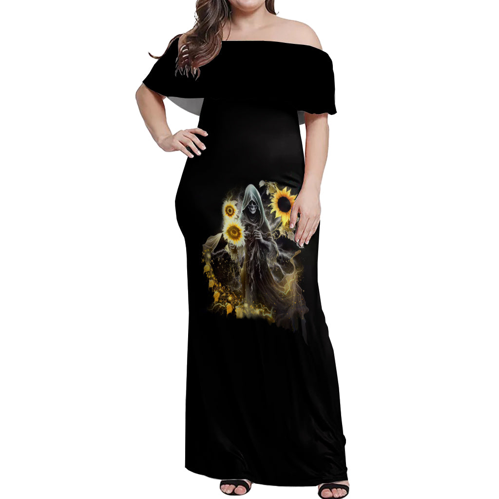 I Am The Storm Reaper Sunflower Roses Wings Off Shoulder Maxi Dress - Wonder Print Shop