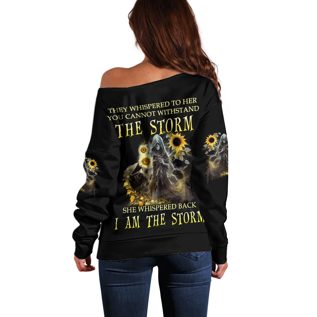 I Am The Storm Reaper Sunflower Roses Wings Off Shoulder Sweater - Wonder Print Shop